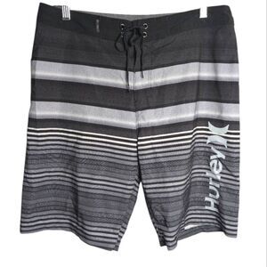 Hurley Phantom Gray & Black Ombre Striped Board Shorts Trunks 30 Mens S